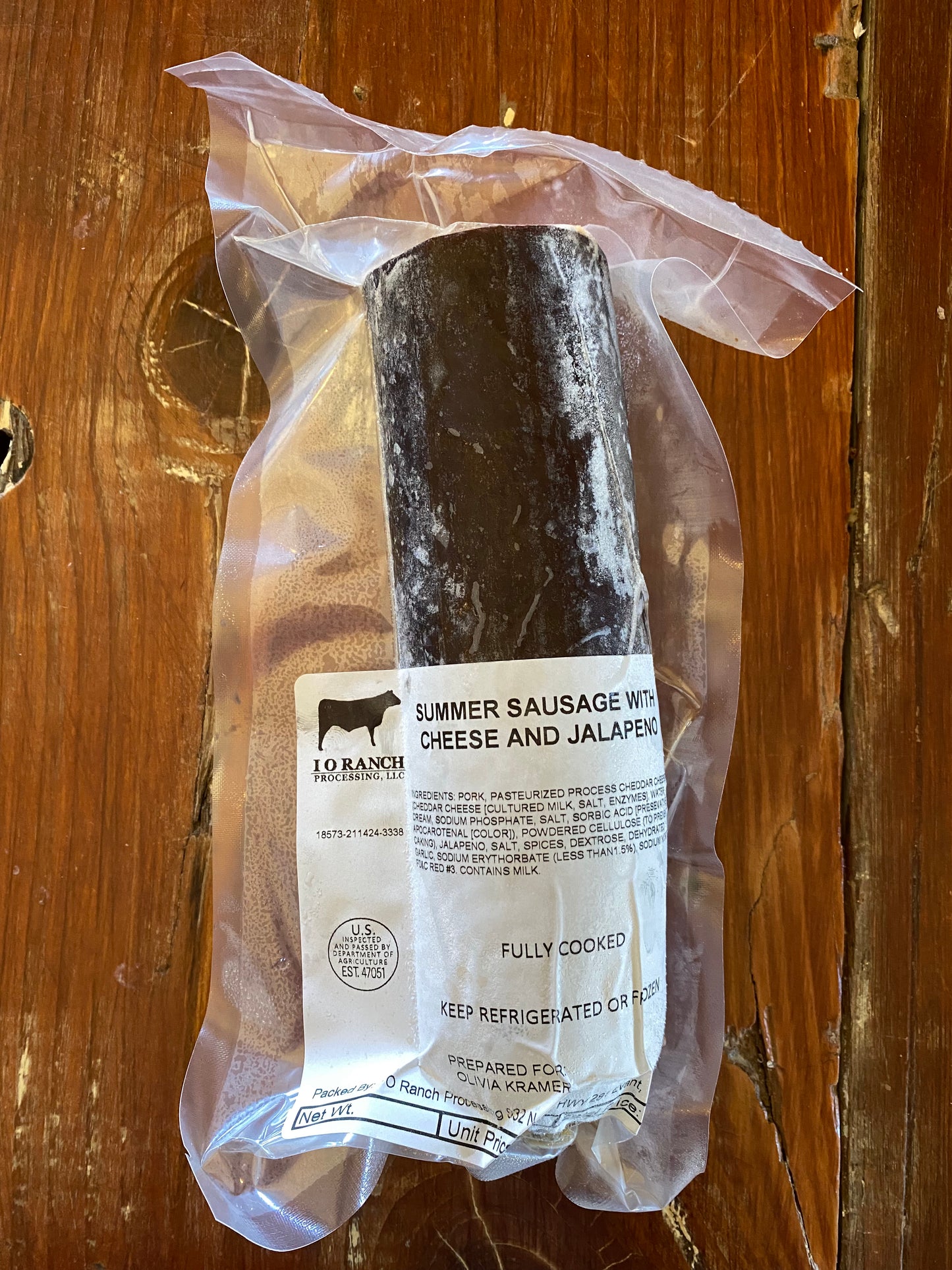 Pork Summer Sausage, Jalapeño Cheddar