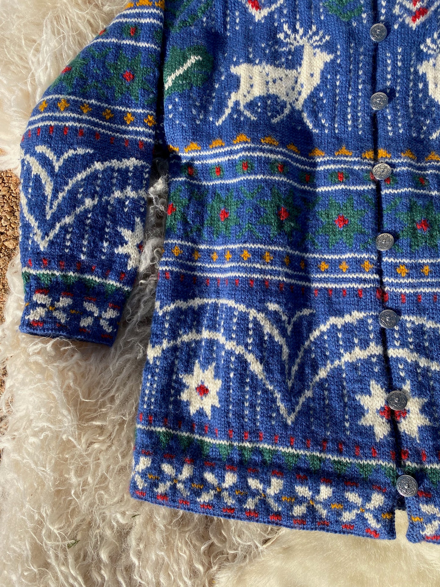 100% Wool Blue Reindeer Cardigan